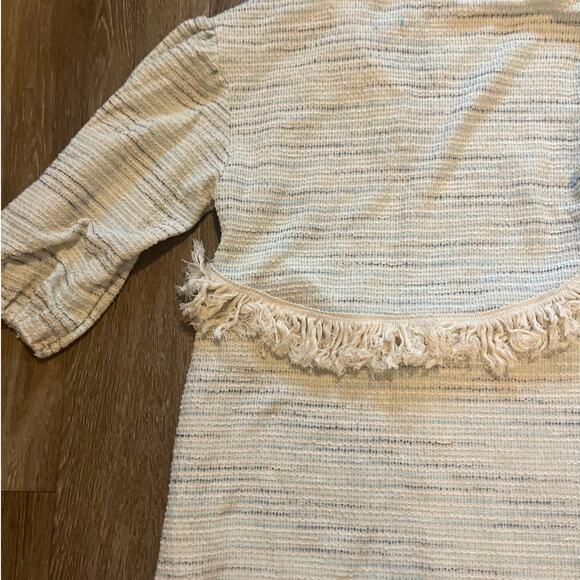 Something Navy Piper Fringe Dress Boho Tasseled Knitted Midi Cream Medium - Picture 9 of 9